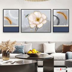 BST34 - TRANH TREO TƯỜNG KHUNG HỢP KIM TITAN - TRANG TRÍ PHÒNG KHÁCH - CHỦ ĐỀ HOA 3D - GHÉP BỘ 3 BỨC