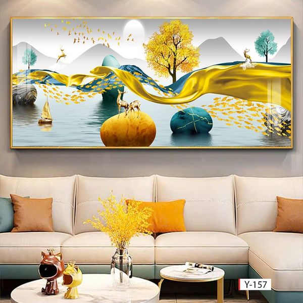 335 - TRANH TREO PHÒNG KHÁCH HIỆN ĐẠI - TRANH TRANG TRÍ - TRANH TREO TƯỜNG HƯƠU TÀI LỘC - KIỂU TRANH LIỀN KHỔ | MÃ Y-157
