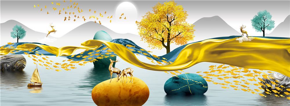335 - TRANH TREO PHÒNG KHÁCH HIỆN ĐẠI - TRANH TRANG TRÍ - TRANH TREO TƯỜNG HƯƠU TÀI LỘC - KIỂU TRANH LIỀN KHỔ | MÃ Y-157