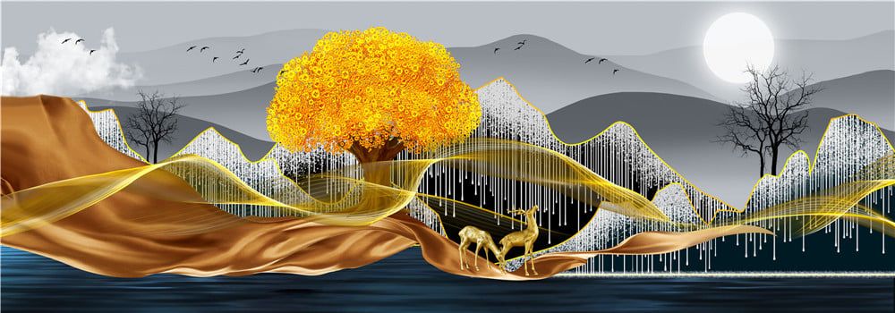 336 - TRANH TREO PHÒNG KHÁCH HIỆN ĐẠI - TRANH TRANG TRÍ - TRANH TREO TƯỜNG HƯƠU TÀI LỘC - KIỂU TRANH LIỀN KHỔ  | MÃ Y-165