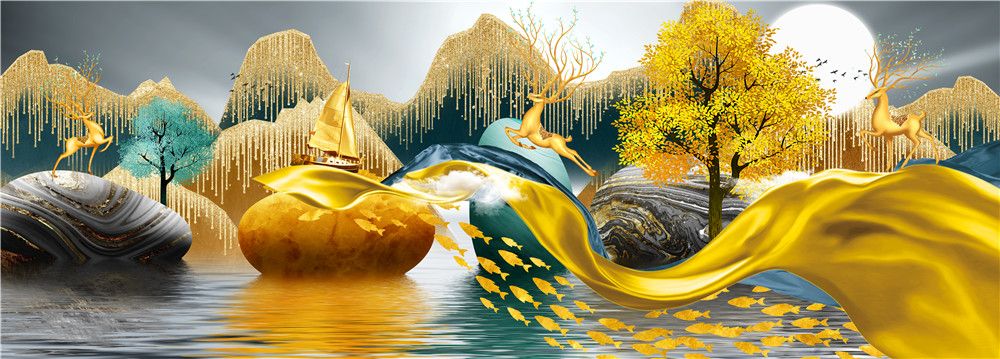 338 - TRANH TREO PHÒNG KHÁCH HIỆN ĐẠI - TRANH TRANG TRÍ - TRANH TREO TƯỜNG HƯƠU TÀI LỘC - KIỂU TRANH LIỀN KHỔ  | MÃ Y-172
