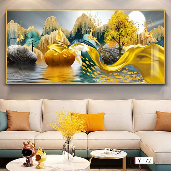 338 - TRANH TREO PHÒNG KHÁCH HIỆN ĐẠI - TRANH TRANG TRÍ - TRANH TREO TƯỜNG HƯƠU TÀI LỘC - KIỂU TRANH LIỀN KHỔ  | MÃ Y-172