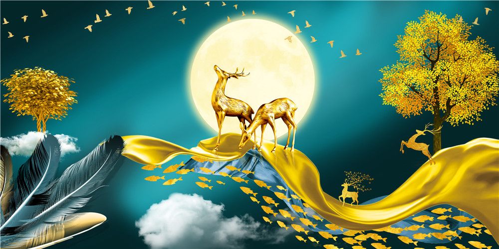 339 - TRANH TREO PHÒNG KHÁCH HIỆN ĐẠI - TRANH TRANG TRÍ - TRANH TREO TƯỜNG HƯƠU TÀI LỘC - KIỂU TRANH LIỀN KHỔ  | MÃ Y-173