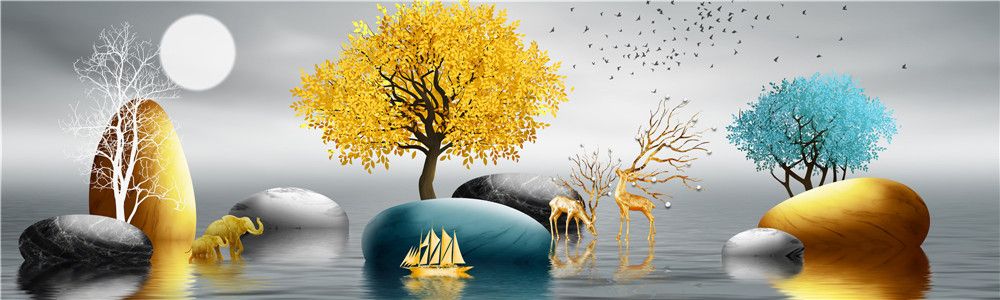 340 - TRANH TREO PHÒNG KHÁCH HIỆN ĐẠI - TRANH TRANG TRÍ - TRANH TREO TƯỜNG HƯƠU TÀI LỘC - KIỂU TRANH LIỀN KHỔ | MÃ Y-379-2