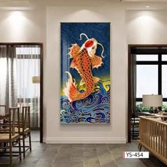 BST174 - TRANH TREO TƯỜNG CHIẾU NGHỈ CẦU THANG LỐI ĐI - TRANH TREO TƯỜNG HOA SEN CÁ CHÉP| MÃ TRANH YS-454