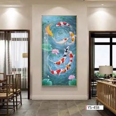 BST177 - TRANH TREO TƯỜNG CHIẾU NGHỈ CẦU THANG LỐI ĐI - TRANH TREO TƯỜNG HOA SEN CÁ CHÉP| MÃ TRANH YS-458