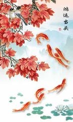 180 - TRANH TREO TƯỜNG CHIẾU NGHỈ CẦU THANG LỐI ĐI - TRANH TREO TƯỜNG HOA SEN CÁ CHÉP| MÃ TRANH YS-478