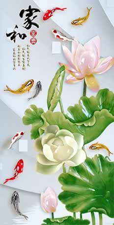 181 - TRANH TREO TƯỜNG CHIẾU NGHỈ CẦU THANG LỐI ĐI - TRANH TREO TƯỜNG HOA SEN CÁ CHÉP| MÃ TRANH YS-481