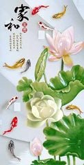 181 - TRANH TREO TƯỜNG CHIẾU NGHỈ CẦU THANG LỐI ĐI - TRANH TREO TƯỜNG HOA SEN CÁ CHÉP| MÃ TRANH YS-481