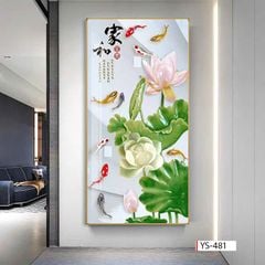 181 - TRANH TREO TƯỜNG CHIẾU NGHỈ CẦU THANG LỐI ĐI - TRANH TREO TƯỜNG HOA SEN CÁ CHÉP| MÃ TRANH YS-481