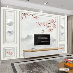 TRANH DÁN TƯỜNG 3D - TRANG TRÍ PHÒNG KHÁCH, VÁCH TIVI, SAU SOFA - CHỦ ĐỀ PHÀO CHỈ TÂN CỔ ĐIÊN - KHỔ LỚN - MÃ:ys2-209