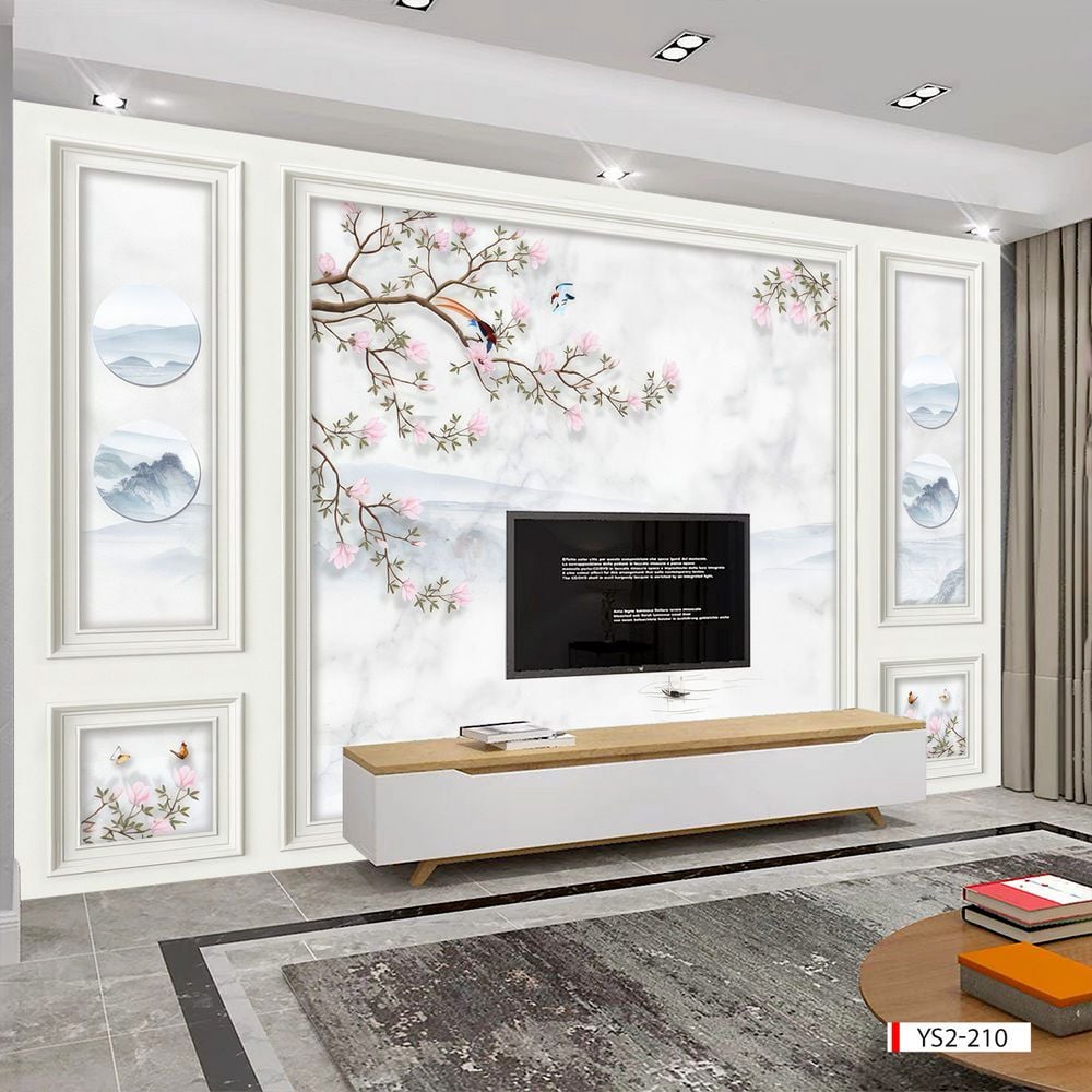BST 156 - TRANH DÁN TƯỜNG 3D - TRANG TRÍ PHÒNG KHÁCH, VÁCH TIVI, SAU SOFA - CHỦ ĐỀ PHÀO CHỈ TÂN CỔ ĐIÊN - KHỔ LỚN