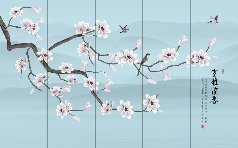 TRANH VẢI DÁN TƯỜNG 3D PHÒNG NGỦ - TRANH VẢI INDOCHINE HOA ĐÀO | MÃ YS2-358