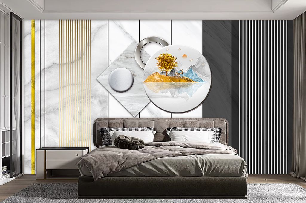 TRANH VẢI DÁN TƯỜNG 3D - PHÀO CHỈ TÂN CỔ ĐIỂN - PHÒNG KHÁCH - PHONG CÁCH HIỆN ĐẠI - KHỔ LỚN | MÃ YS3-015