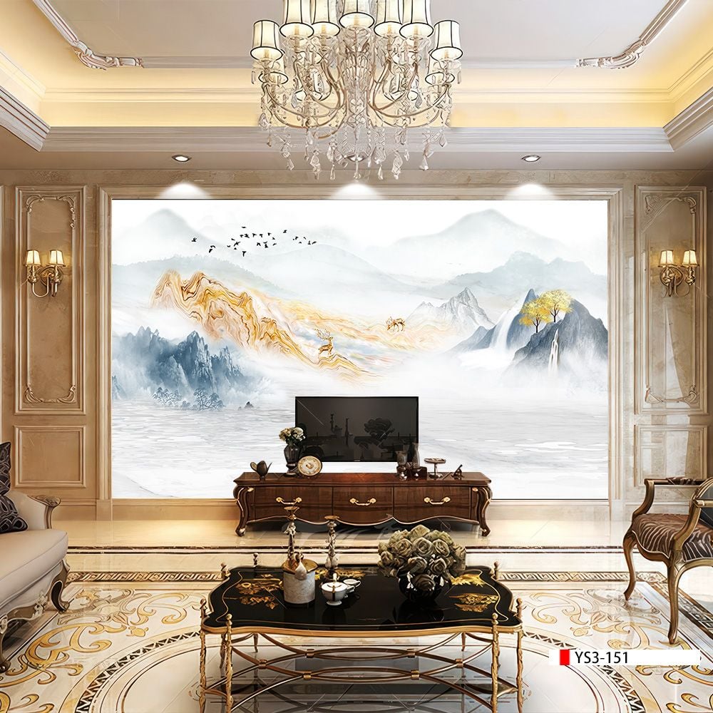 TRANH PVC ỐP TƯỜNG - VÁCH TRANG TRÍ TIVI PHÒNG KHÁCH - TRANH VÂN ĐÁ PHONG CẢNH | MÃ YS3-151
