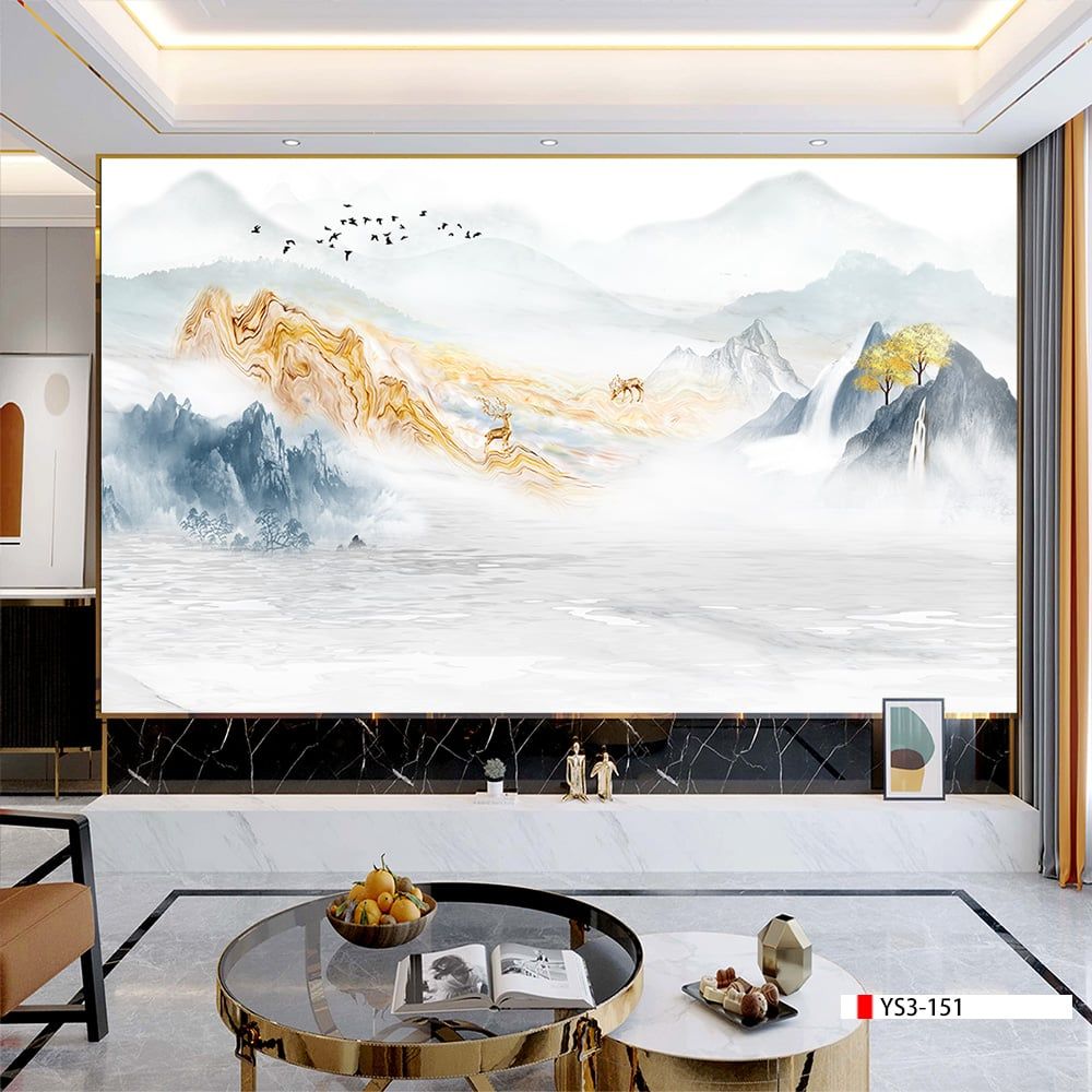 TRANH PVC ỐP TƯỜNG - VÁCH TRANG TRÍ TIVI PHÒNG KHÁCH - TRANH VÂN ĐÁ PHONG CẢNH | MÃ YS3-151
