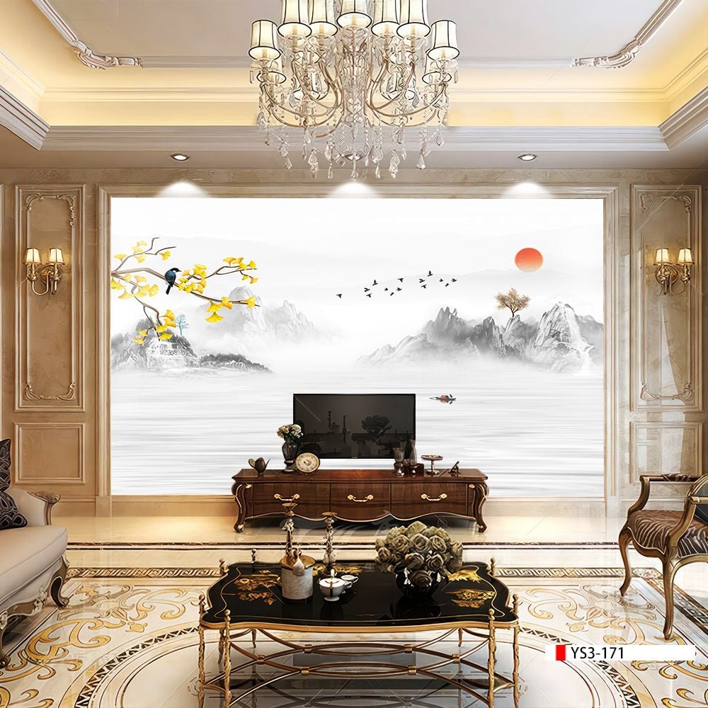 TRANH PVC ỐP TƯỜNG - VÁCH TRANG TRÍ TIVI PHÒNG KHÁCH - TRANH VÂN ĐÁ PHONG CẢNH | MÃ YS3-171