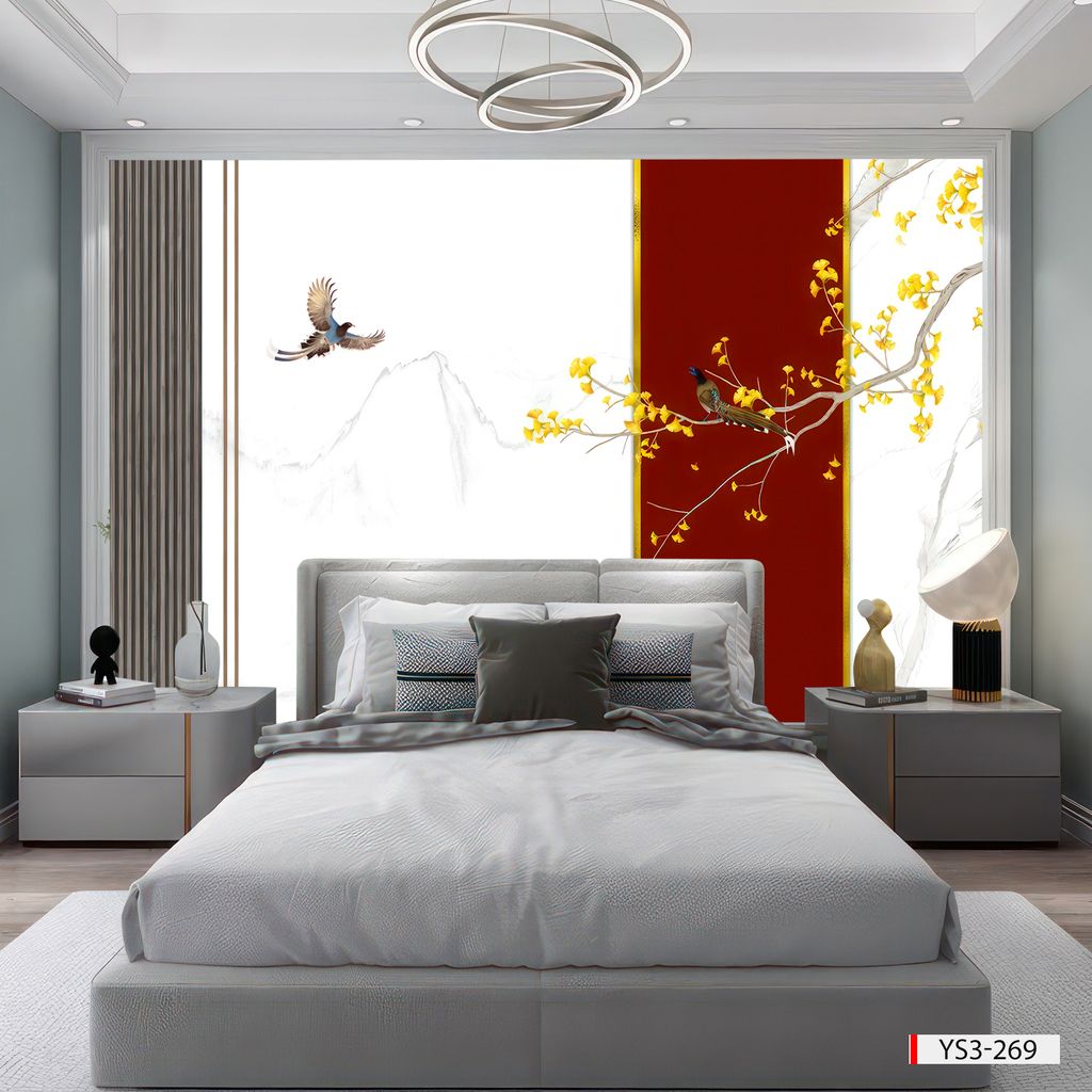 TRANH VẢI DÁN TƯỜNG 3D - TRANG TRÍ PHÒNG NGỦ - PHONG CÁCH HOA INDOCHINE - MÃ ys3-269