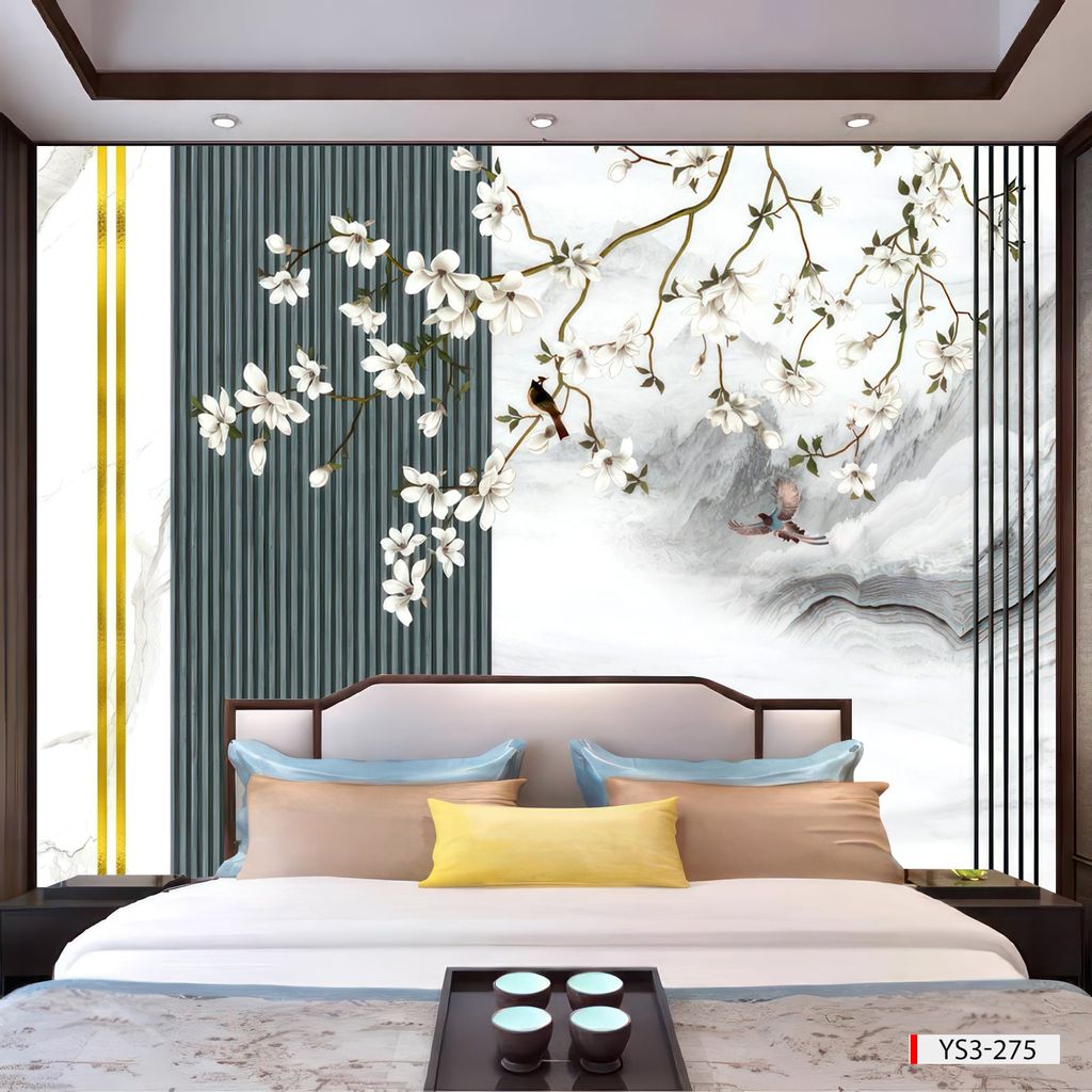 TRANH VẢI DÁN TƯỜNG 3D - TRANG TRÍ PHÒNG NGỦ - PHONG CÁCH HOA INDOCHINE - MÃ ys3-275