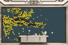 TRANH VẢI DÁN TƯỜNG 3D PHÒNG NGỦ, PHÒNG KHÁCH - TRANH DÁN TƯỜNG HOA 3D - HOA ĐÀO - INDOCHINE KHỔ LỚN | MÃ YS3-310