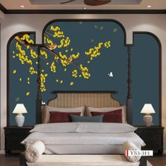 TRANH VẢI DÁN TƯỜNG 3D PHÒNG NGỦ, PHÒNG KHÁCH - TRANH DÁN TƯỜNG HOA 3D - HOA ĐÀO - INDOCHINE KHỔ LỚN | MÃ YS3-311