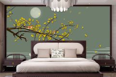 TRANH VẢI DÁN TƯỜNG 3D PHÒNG NGỦ, PHÒNG KHÁCH - TRANH DÁN TƯỜNG HOA 3D - HOA ĐÀO - INDOCHINE KHỔ LỚN | MÃ YS3-314