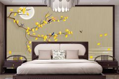 TRANH VẢI DÁN TƯỜNG 3D PHÒNG NGỦ, PHÒNG KHÁCH - TRANH DÁN TƯỜNG HOA 3D - HOA ĐÀO - INDOCHINE KHỔ LỚN | MÃ YS3-315