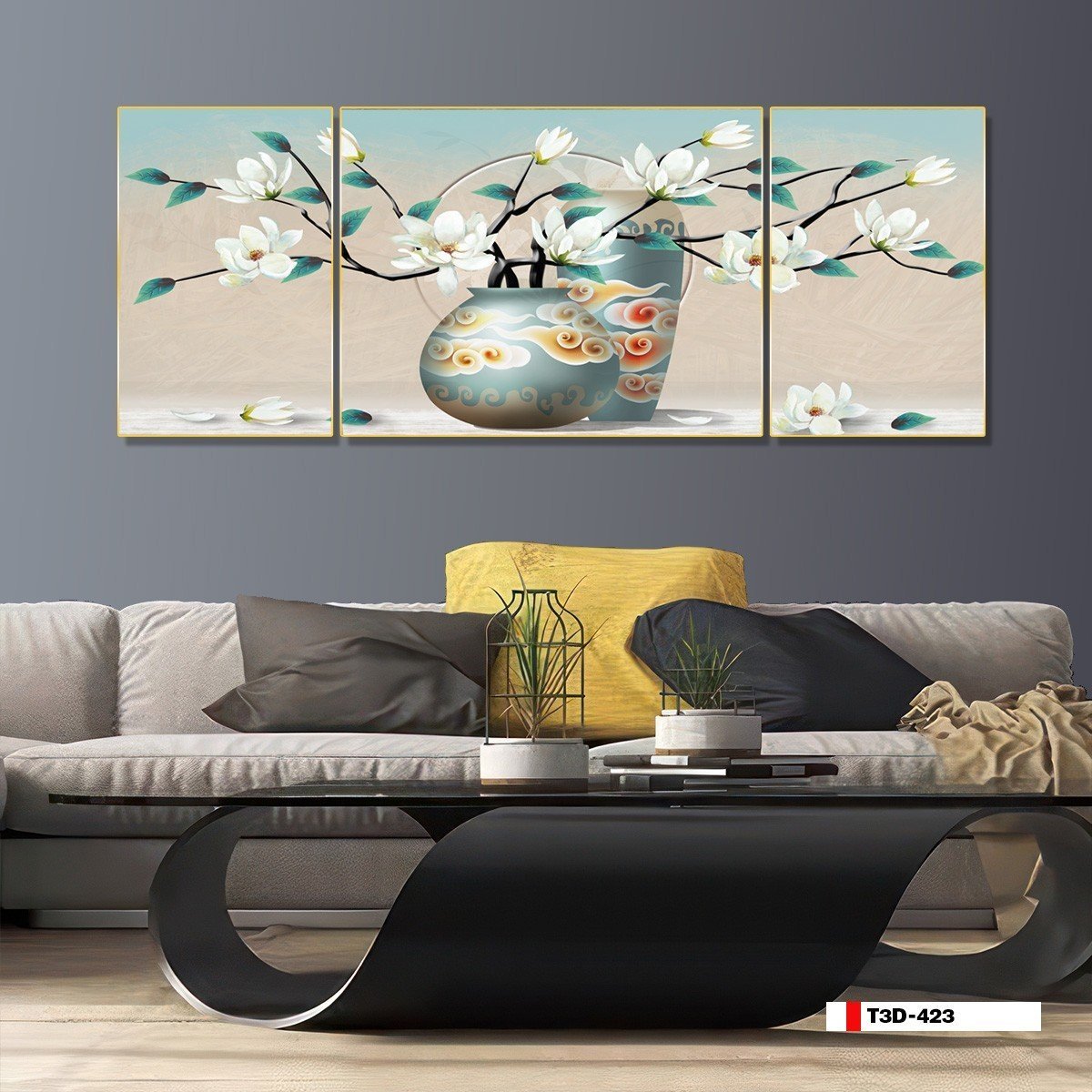 Tranh Hoa 3D treo tường phòng khách sang trọng | Mã T3D-423