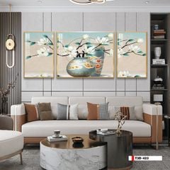 TRANH TREO TƯỜNG PHÒNG KHÁCH - TRANH HOA 3D GHÉP BỘ 3 BỨC | MÃ T3D-423