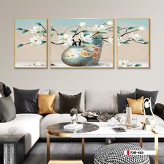 TRANH TREO TƯỜNG PHÒNG KHÁCH - TRANH HOA 3D GHÉP BỘ 3 BỨC | MÃ T3D-423