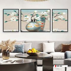 TRANH TREO TƯỜNG PHÒNG KHÁCH - TRANH HOA 3D GHÉP BỘ 3 BỨC | MÃ T3D-423