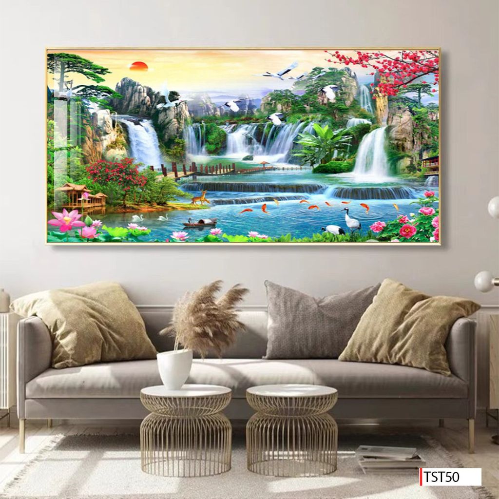BST121 - TRANH TREO TƯỜNG - TRANG TRÍ PHÒNG KHÁCH - CHỦ ĐỀ SƠN THỦY HỮU TÌNH - KHỔ LỚN