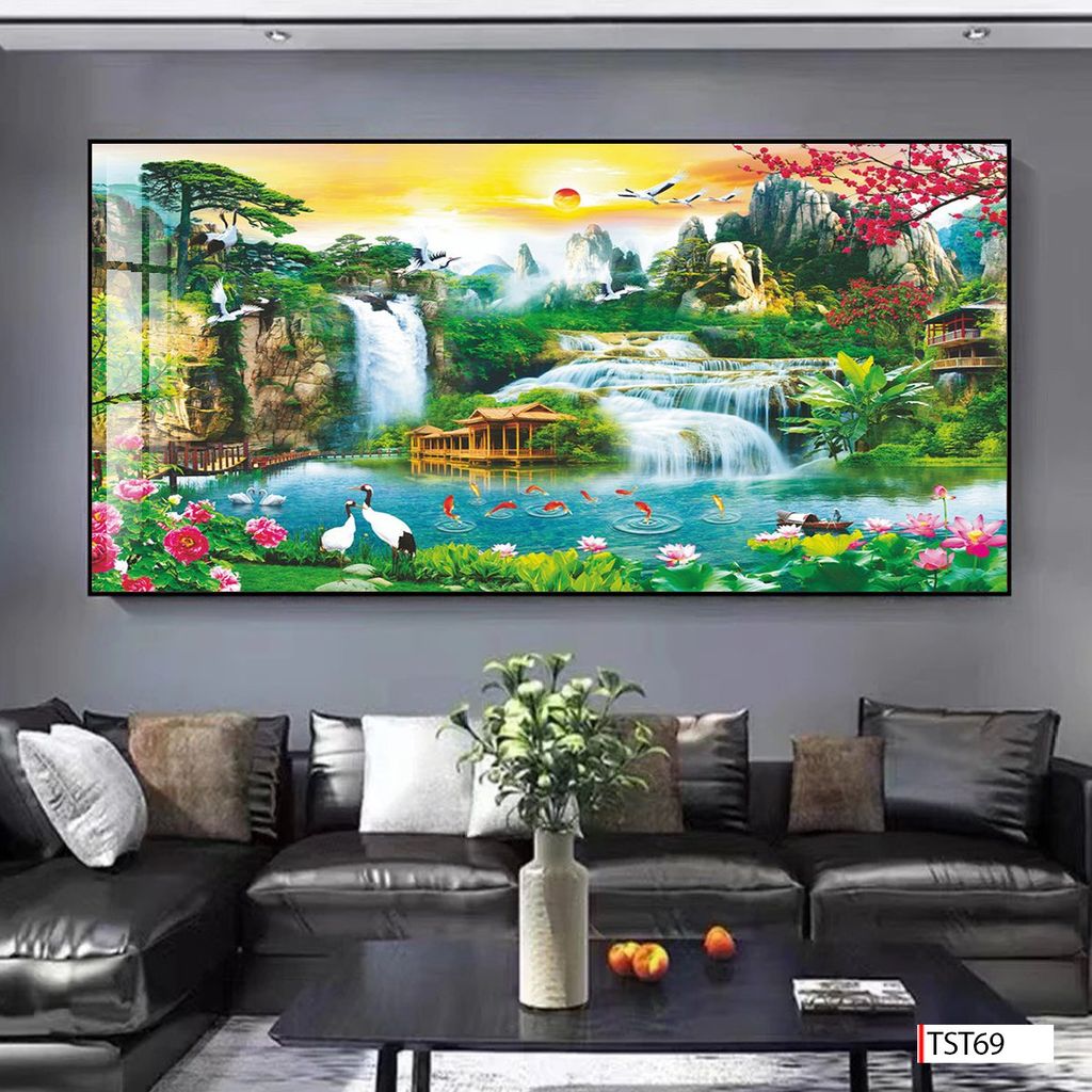 BST121 - TRANH TREO TƯỜNG - TRANG TRÍ PHÒNG KHÁCH - CHỦ ĐỀ SƠN THỦY HỮU TÌNH - KHỔ LỚN