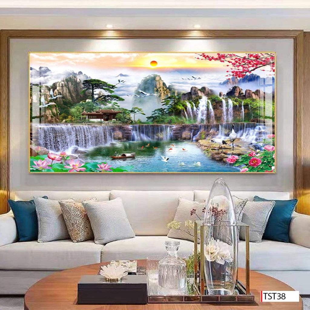 BST121 - TRANH TREO TƯỜNG - TRANG TRÍ PHÒNG KHÁCH - CHỦ ĐỀ SƠN THỦY HỮU TÌNH - KHỔ LỚN
