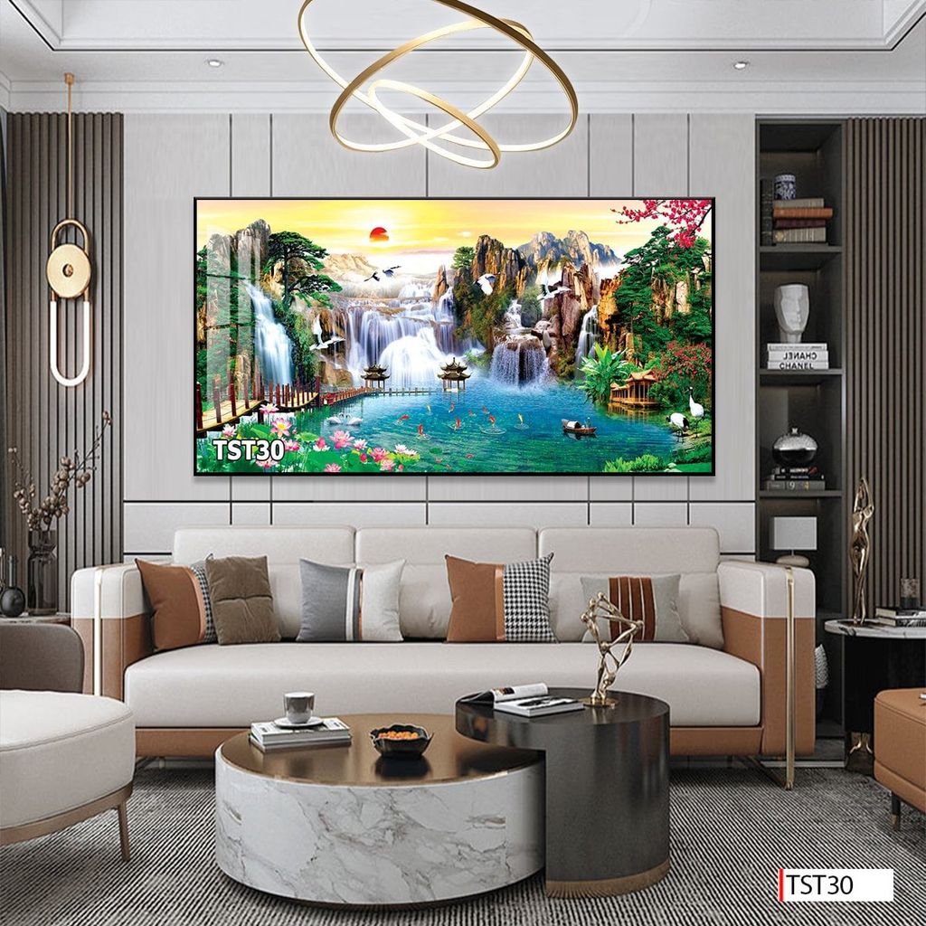 BST121 - TRANH TREO TƯỜNG - TRANG TRÍ PHÒNG KHÁCH - CHỦ ĐỀ SƠN THỦY HỮU TÌNH - KHỔ LỚN
