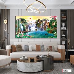 BST121 - TRANH TREO TƯỜNG - TRANG TRÍ PHÒNG KHÁCH - CHỦ ĐỀ SƠN THỦY HỮU TÌNH - KHỔ LỚN