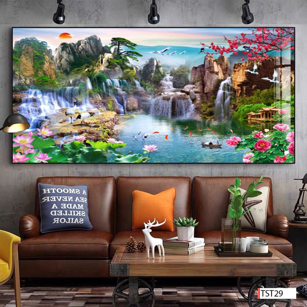 BST121 - TRANH TREO TƯỜNG - TRANG TRÍ PHÒNG KHÁCH - CHỦ ĐỀ SƠN THỦY HỮU TÌNH - KHỔ LỚN