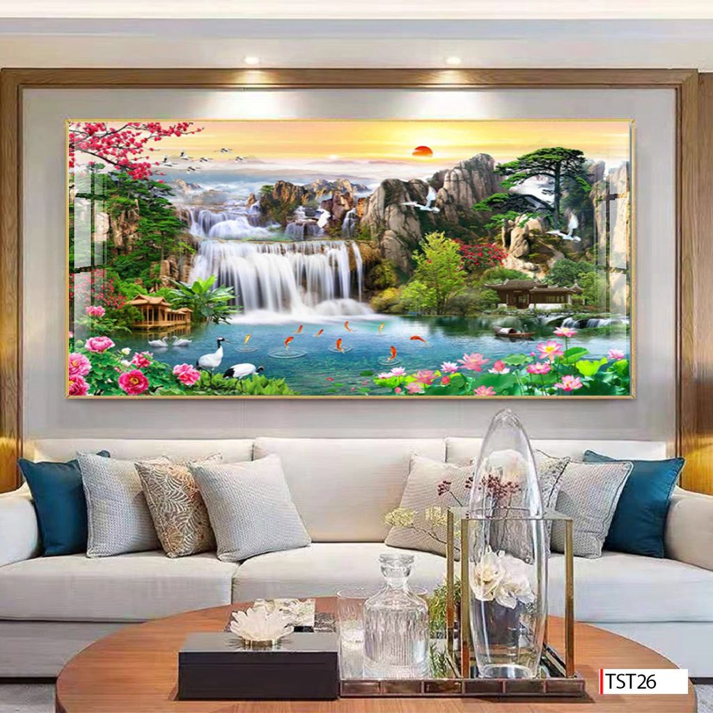BST121 - TRANH TREO TƯỜNG - TRANG TRÍ PHÒNG KHÁCH - CHỦ ĐỀ SƠN THỦY HỮU TÌNH - KHỔ LỚN