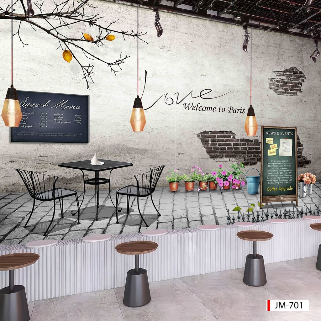 BST135 - TRANH DÁN TƯỜNG 3D - HÀNH LANG, LỐI ĐI, NHÀ HÀNG, CAFE - TRANH CAFE - TRÀ SỮA - KHỔ LỚN