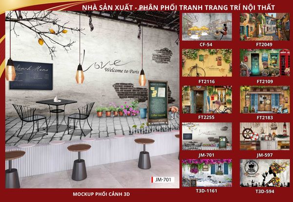 BST135 - TRANH DÁN TƯỜNG 3D - HÀNH LANG, LỐI ĐI, NHÀ HÀNG, CAFE - TRANH CAFE - TRÀ SỮA - KHỔ LỚN