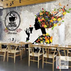 BST135 - TRANH DÁN TƯỜNG 3D - HÀNH LANG, LỐI ĐI, NHÀ HÀNG, CAFE - TRANH CAFE - TRÀ SỮA - KHỔ LỚN