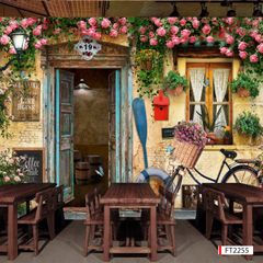 BST135 - TRANH DÁN TƯỜNG 3D - HÀNH LANG, LỐI ĐI, NHÀ HÀNG, CAFE - TRANH CAFE - TRÀ SỮA - KHỔ LỚN