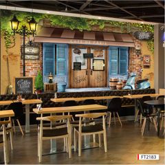 BST135 - TRANH DÁN TƯỜNG 3D - HÀNH LANG, LỐI ĐI, NHÀ HÀNG, CAFE - TRANH CAFE - TRÀ SỮA - KHỔ LỚN