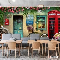 BST135 - TRANH DÁN TƯỜNG 3D - HÀNH LANG, LỐI ĐI, NHÀ HÀNG, CAFE - TRANH CAFE - TRÀ SỮA - KHỔ LỚN