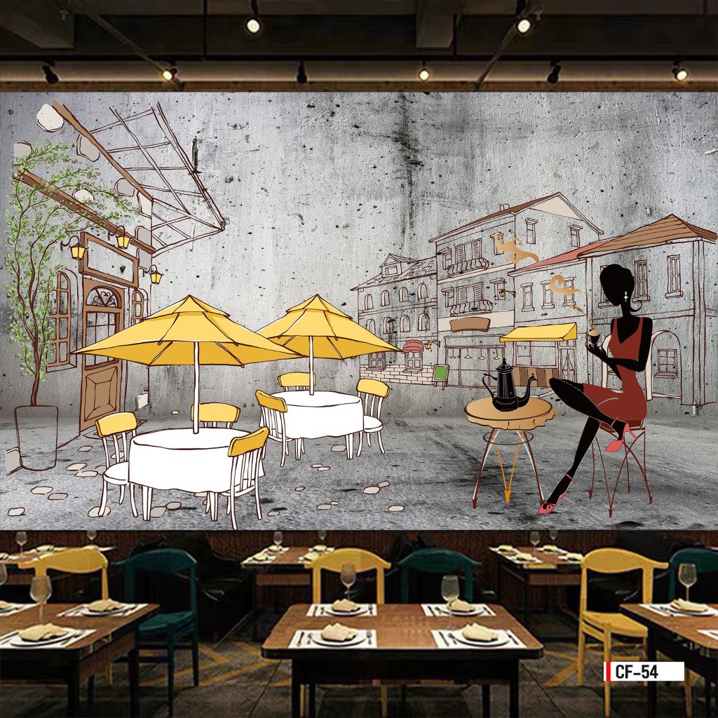 BST135 - TRANH DÁN TƯỜNG 3D - HÀNH LANG, LỐI ĐI, NHÀ HÀNG, CAFE - TRANH CAFE - TRÀ SỮA - KHỔ LỚN