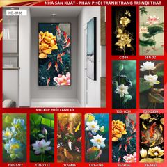 BST139 - TRANH TREO TƯỜNG - TRANG TRÍ HÀNH LANG, SẢNH, LỐI ĐI - CHỦ ĐỀ HOA SEN CÁ CHÉP - TRANH ĐƠN DỌC