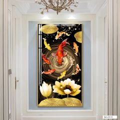 BST139 - TRANH TREO TƯỜNG - TRANG TRÍ HÀNH LANG, SẢNH, LỐI ĐI - CHỦ ĐỀ HOA SEN CÁ CHÉP - TRANH ĐƠN DỌC