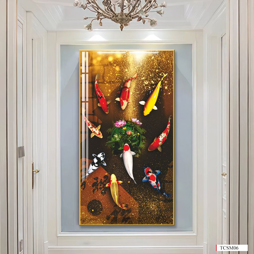 BST139 - TRANH TREO TƯỜNG - TRANG TRÍ HÀNH LANG, SẢNH, LỐI ĐI - CHỦ ĐỀ HOA SEN CÁ CHÉP - TRANH ĐƠN DỌC