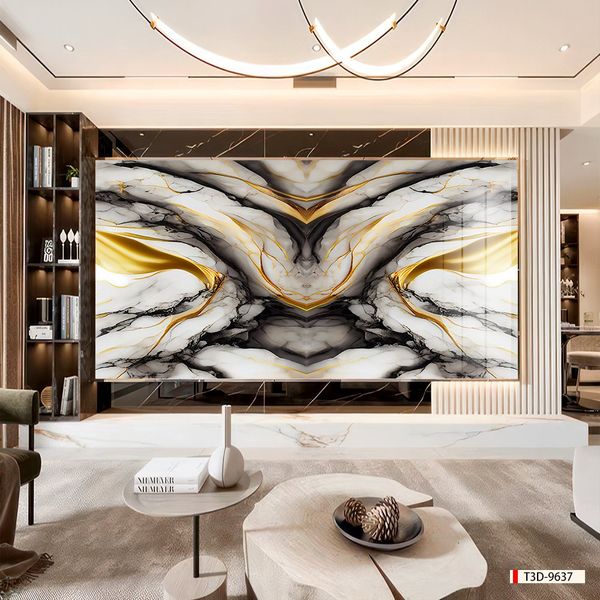 TRANH PVC ỐP TƯỜNG - TRANG TRÍ PHÒNG KHÁCH, SAU SOFA, LỄ TÂN - TRANH VÂN ĐÁ ĐỐI XỨNG - KHỔ LỚN - MÃ:T3D-9637