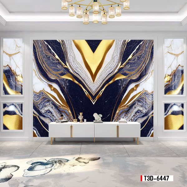 TRANH PVC ỐP TƯỜNG - TRANG TRÍ PHÒNG KHÁCH, SAU SOFA, LỄ TÂN - TRANH VÂN ĐÁ ĐỐI XỨNG - KHỔ LỚN - MÃ:T3D-6447
